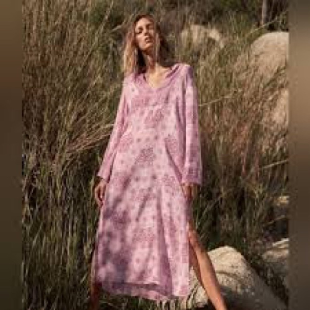 Zara boho Pink Patterned Long Sleeve Dress small